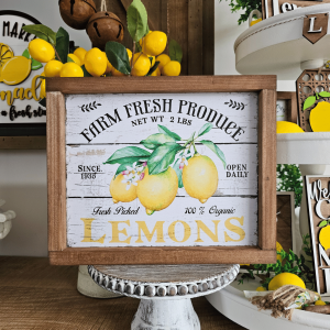 Cadre sign farmhouse Farm Fresh Produce Lemons en bois – 29 x 23,5 cm