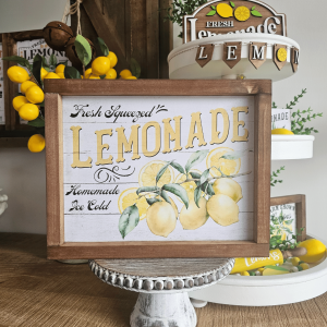 Cadre sign farmhouse Fresh Squeezed Lemonade avec citrons – 29 x 23,5 cm