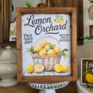 cadre sign farmhouse lemon orchard en bois avec citrons pour décoration cuisine vintage