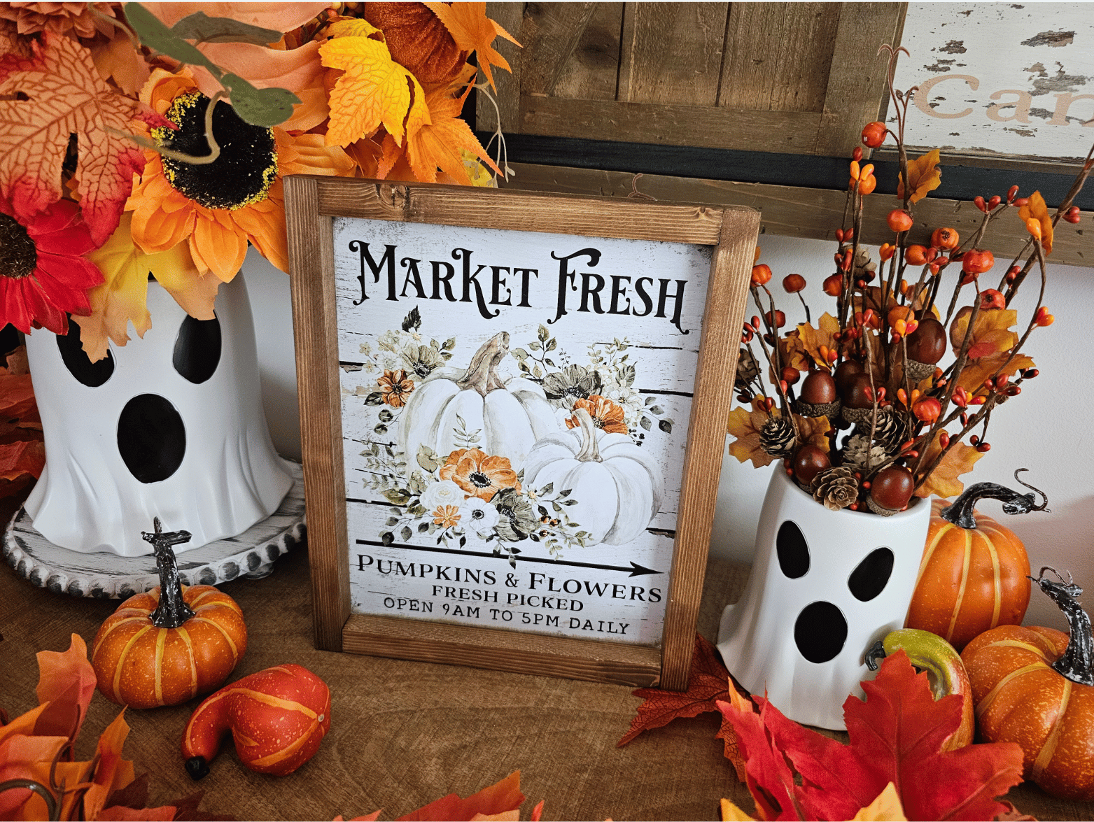 Cadre Sign Farmhouse - Market Fresh Pumpkins & Flowers – Image 4