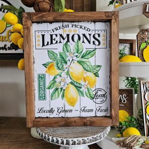 Cadre sign farmhouse Fresh Picked Lemons en bois – décoration citrons