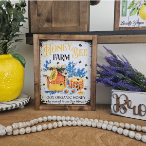 cadre sign farmhouse honey bee farm en bois avec miel abeilles et fleurs pour décoration cuisine vintage