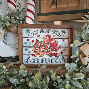 Cadre décoration farmhouse Gingerbread Café – panneau mural rustique en bois pour cuisine ou salon
