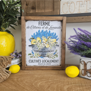 cadre sign farmhouse ferme de citrons et de lavande en bois pour décoration cuisine provençale vintage