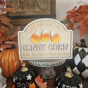 Panneau décoratif farmhouse Candy Corn en bois, style Halloween vintage avec bonbons rétro