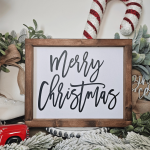 Cadre décoratif farmhouse Merry Christmas en bois, design minimaliste noir et blanc