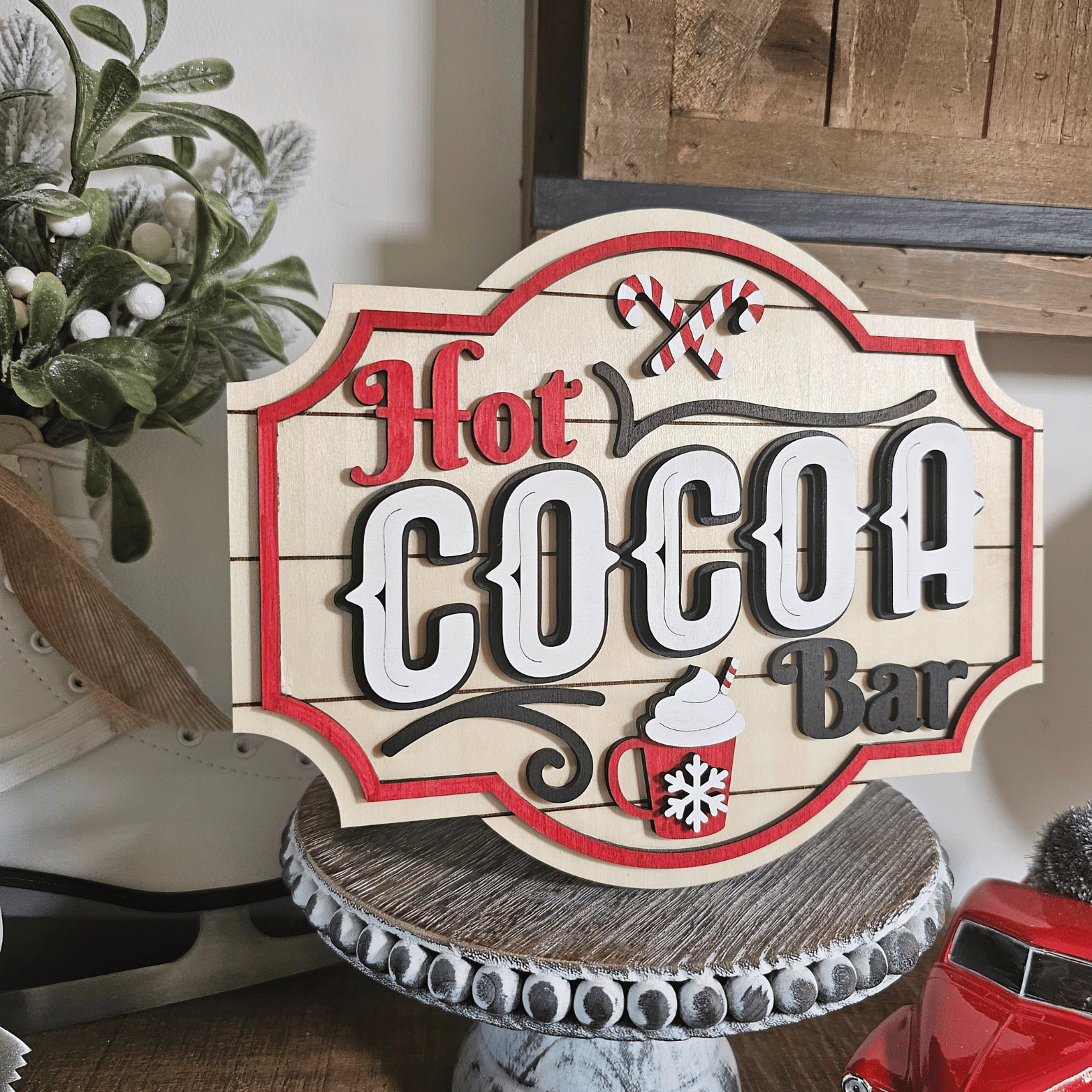 Sign farmhouse Hot Cocoa Bar en bois – déco hivernale rustique style chalet