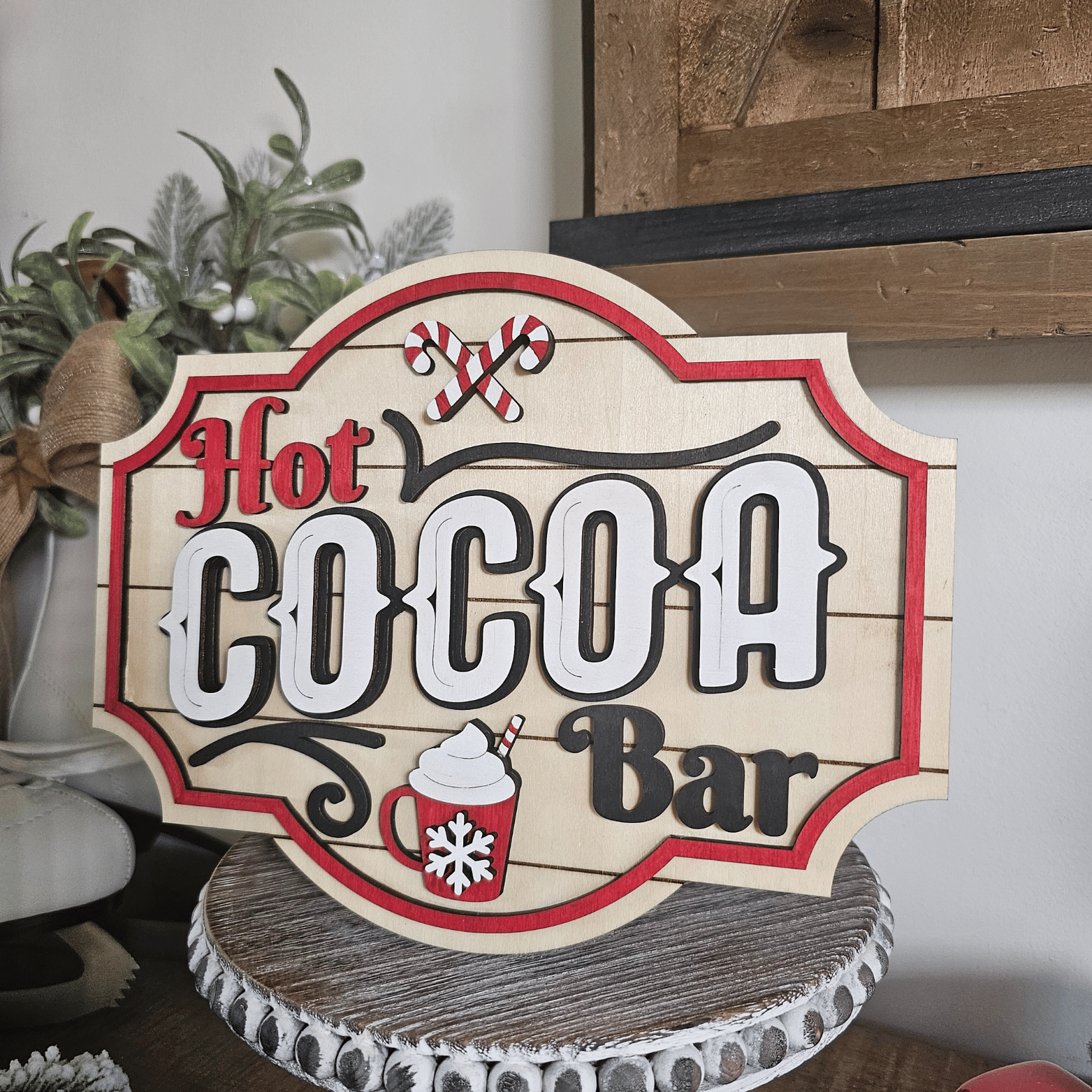 Sign farmhouse Hot Cocoa Bar en bois – déco hivernale rustique style chalet