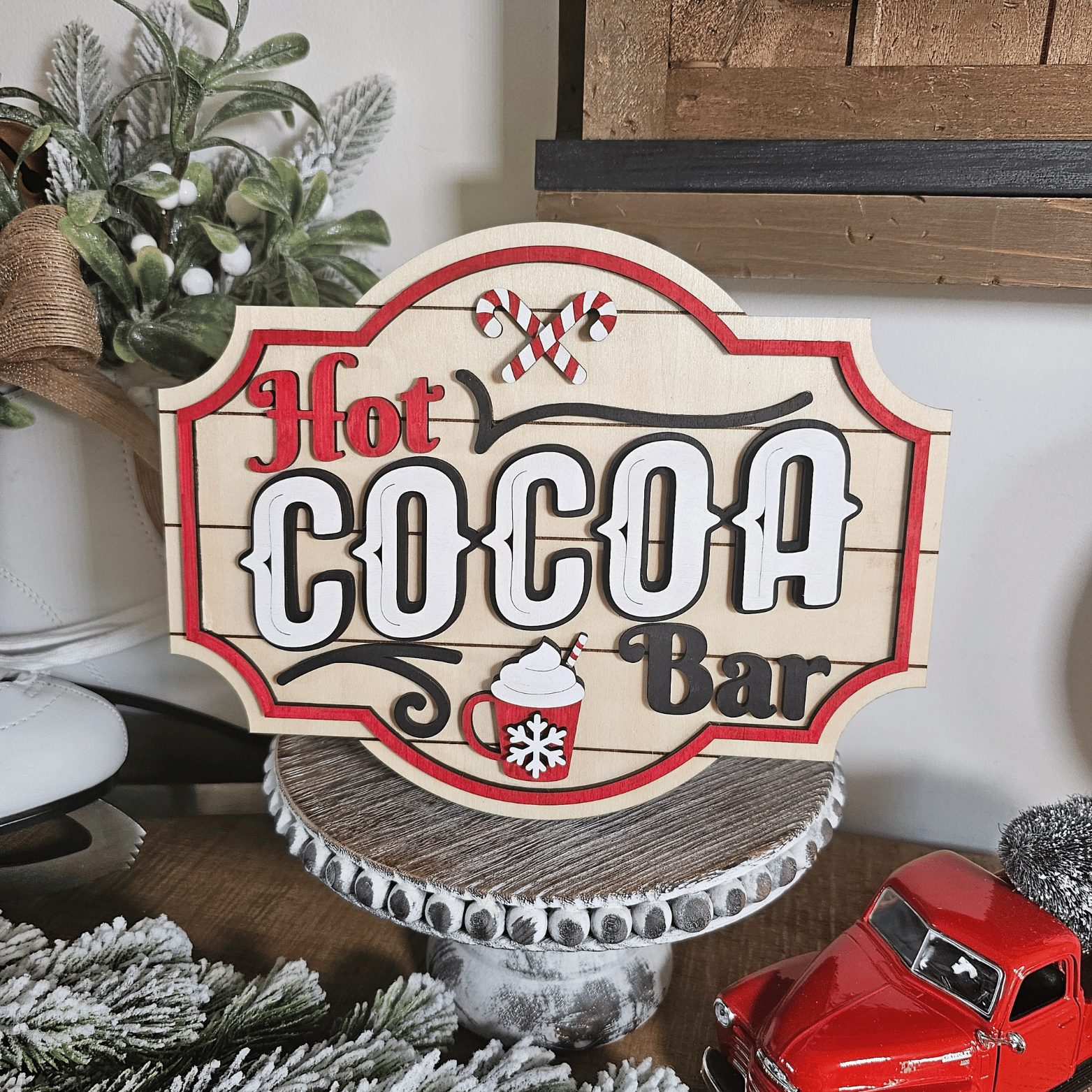 Sign farmhouse Hot Cocoa Bar en bois – déco hivernale rustique style chalet