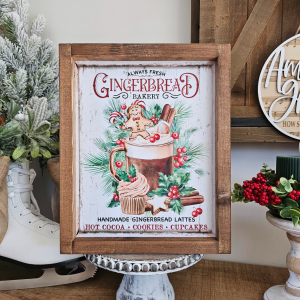cadre décoration Noël farmhouse gourmandises pain d’épices chocolat chaud texte Gingerbread Bakery