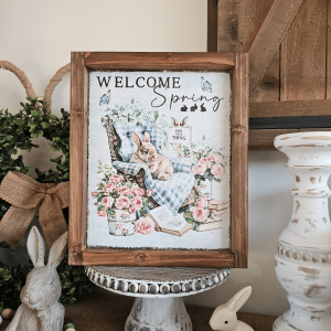 Décoration murale printemps style cottage cadre lapin