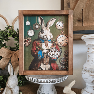 Cadre sign farmhouse lapin tea time horloges steampunk en bois