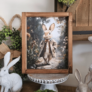 Cadre farmhouse lapin gentleman décoration printemps Pâques cottage