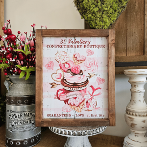 Cadre farmhouse Saint-Valentin Confectionary Boutique déco romantique vintage