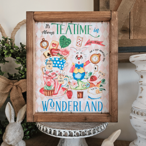 Cadre décoratif Wonderland tea time lapin à lunettes gourmandises