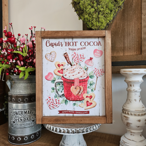 Cadre farmhouse Cupid’s Hot Cocoa décoration hiver Saint-Valentin
