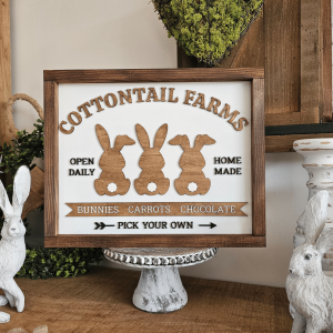 Cadre farmhouse Pâques tout en bois Cottontail Farms lapins relief