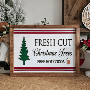 Cadre déco mural farmhouse Fresh Cut Christmas Trees en bois, style Noël rustique