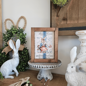 Cadre sign farmhouse lapin vintage Maison Bévière en bois – 19,5 x 15 cm