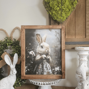 Cadre sign farmhouse lapin vintage en bois – décoration campagne chic