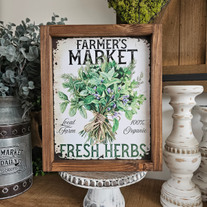 Cadre sign farmhouse Farmer’s Market Fresh Herbs en bois pour décoration cuisine rustique
