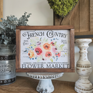 cadre sign french country flower market bouquet fleurs aquarelle cadre bois