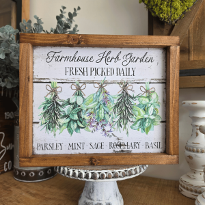 Cadre sign farmhouse herbes aromatiques en bois style cuisine campagne chic