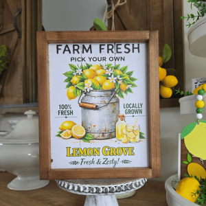 Cadre sign farmhouse Lemon Grove avec pot à lait ancien et citrons