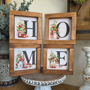Lot de 4 mini cadres farmhouse HOME fraises en bois pour décoration cuisine campagne chic