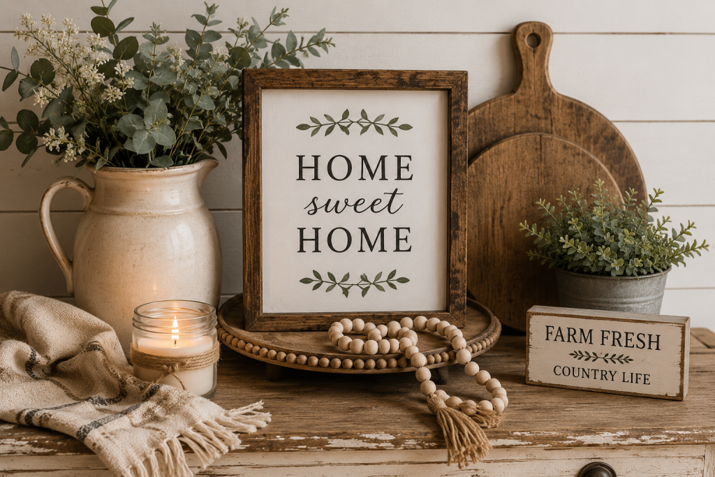Décoration farmhouse artisanale en bois au style campagne chic
