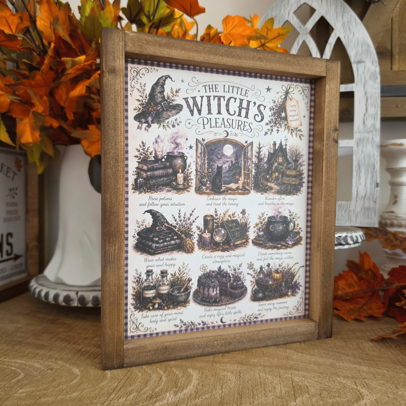 Cadre sorcière farmhouse en bois The Little Witch’s Pleasures