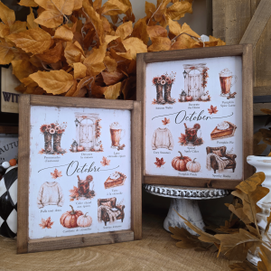 Cadre automne farmhouse Les Plaisirs d’Octobre en français et en anglais