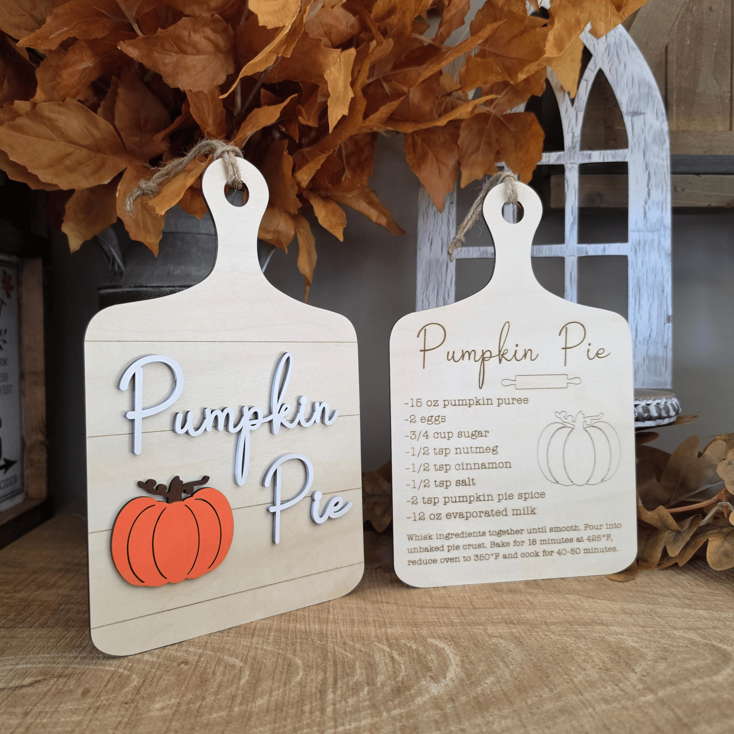 Duo de planches décoratives Pumpkin Pie en bois avec citrouille et recette