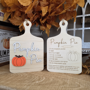 Duo de planches décoratives Pumpkin Pie en bois avec citrouille et recette