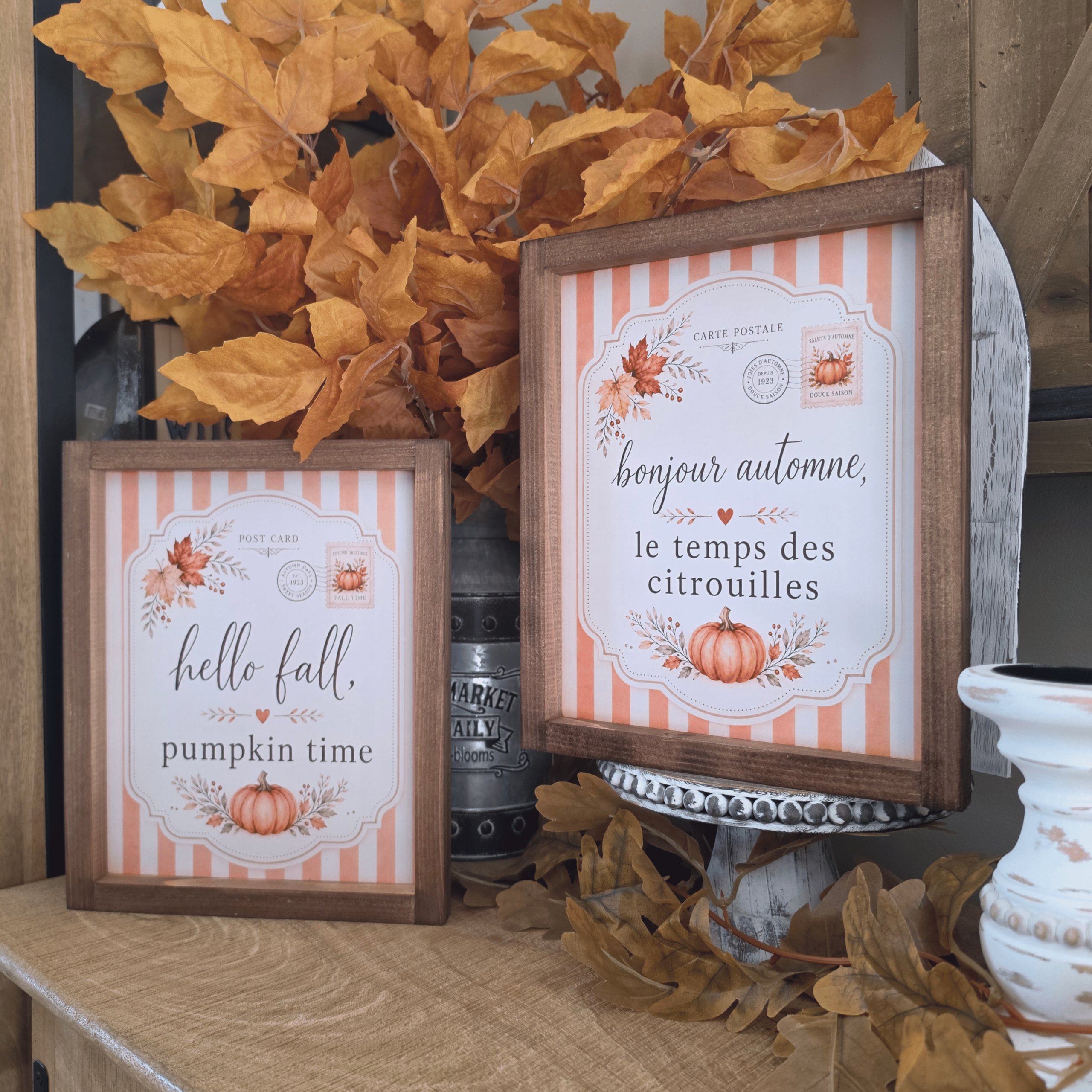 Cadre farmhouse Bonjour Automne le temps des citrouilles