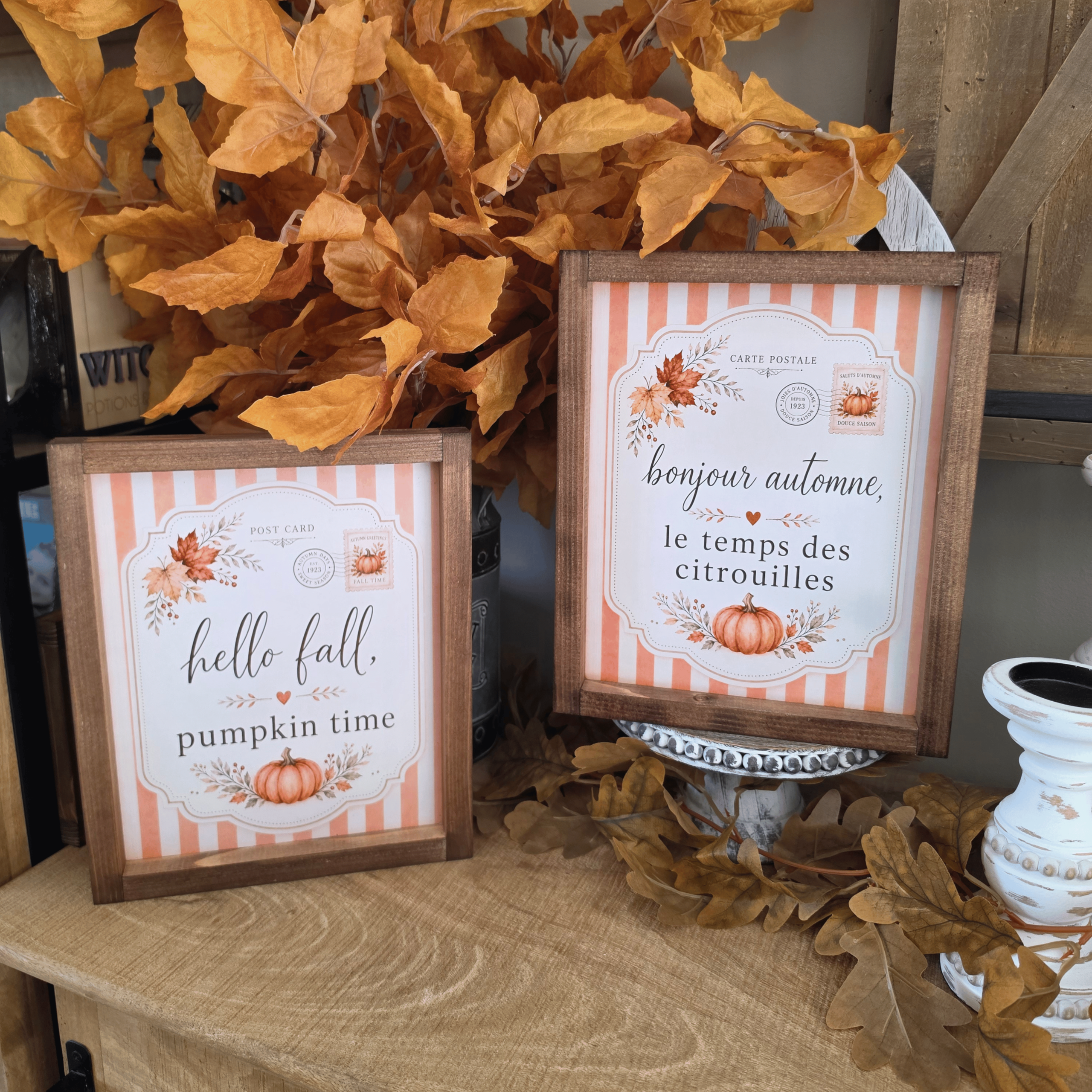 Cadre farmhouse Bonjour Automne le temps des citrouilles