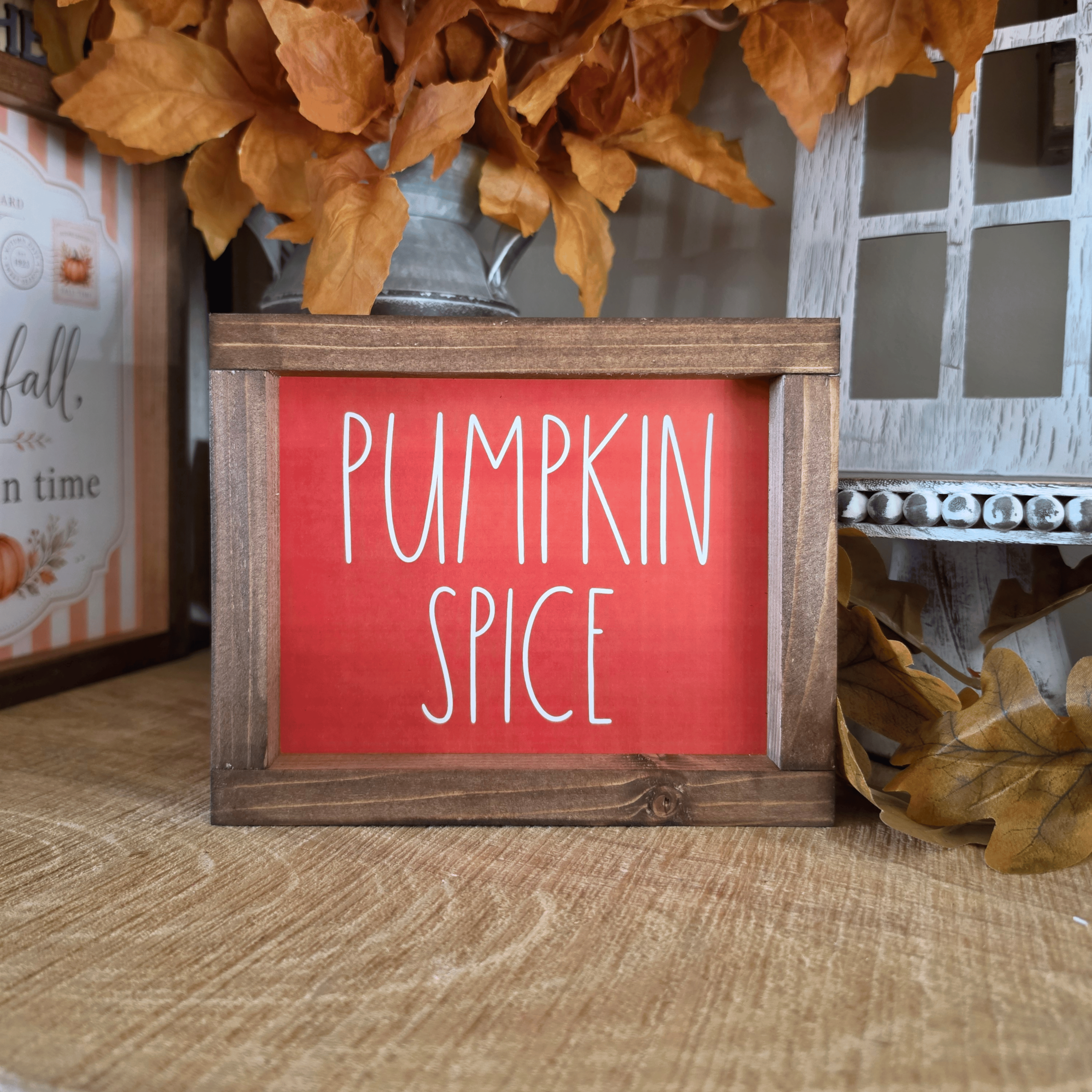 Cadre sign farmhouse Pumpkin Spice en bois pour décoration automne
