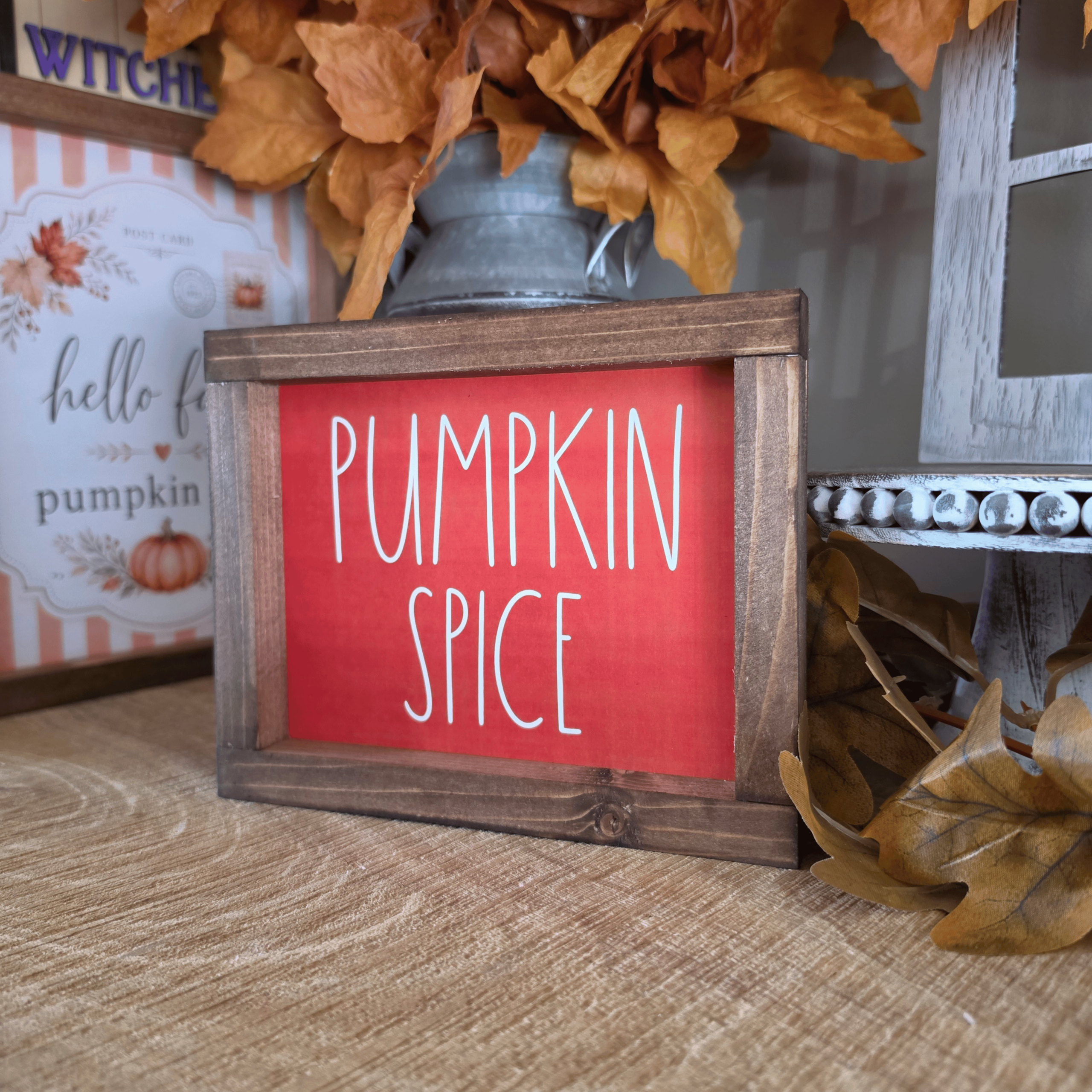 Cadre sign farmhouse Pumpkin Spice en bois pour décoration automne