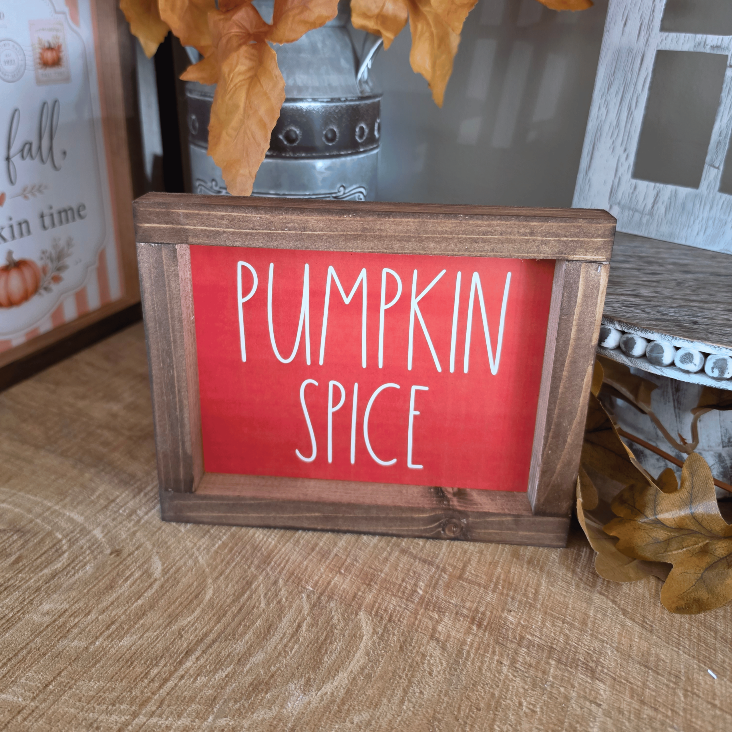 Cadre sign farmhouse Pumpkin Spice en bois pour décoration automne