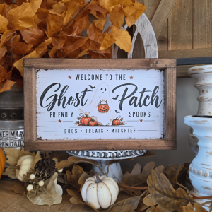 Cadre farmhouse Halloween Ghost Patch avec fantôme et citrouilles