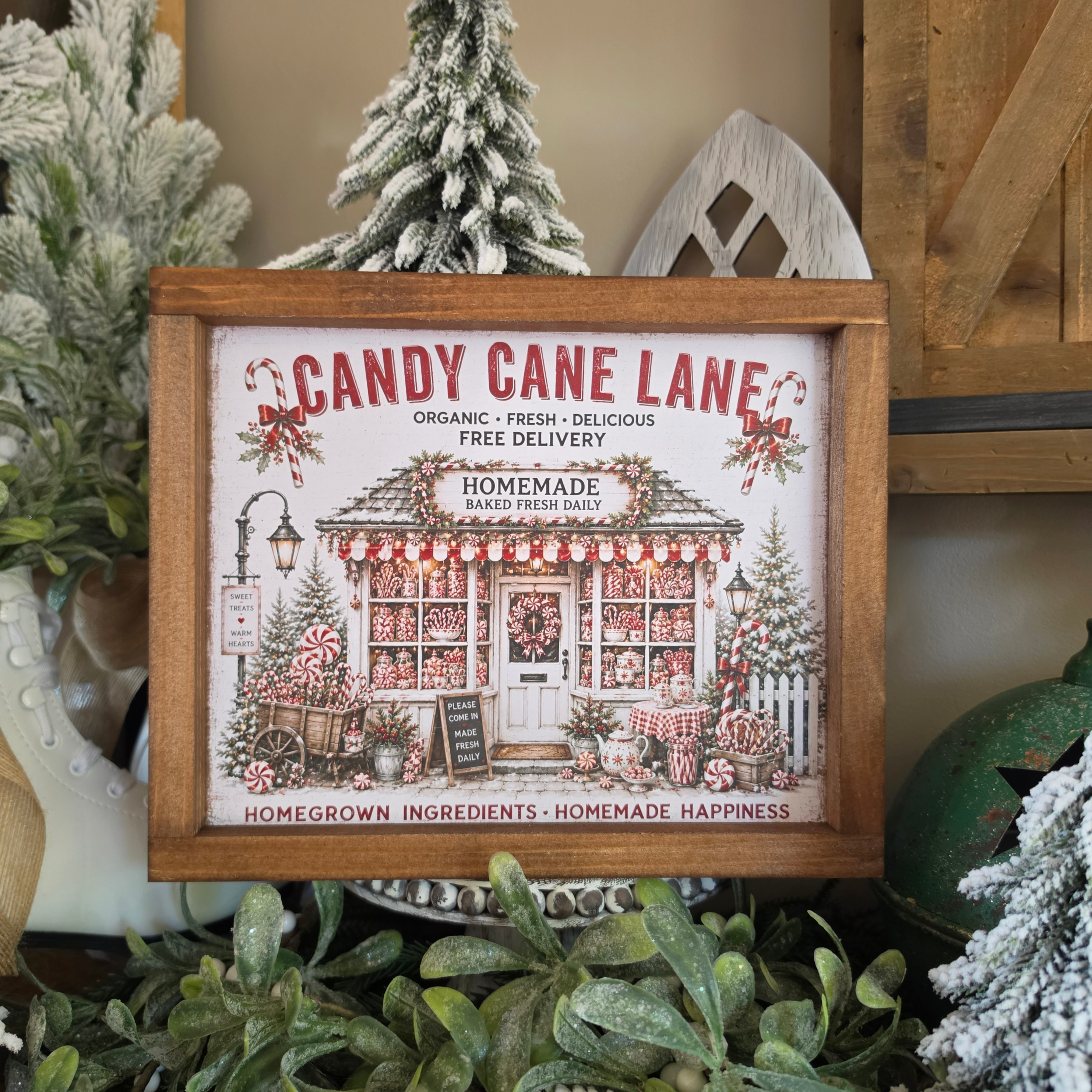 Cadre Candy Cane Lane Noël avec boutique et sucres d'orge