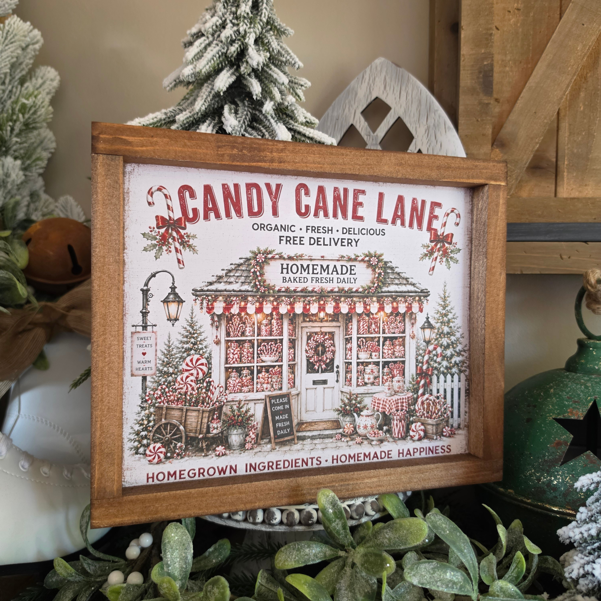 Cadre Candy Cane Lane Noël avec boutique et sucres d'orge