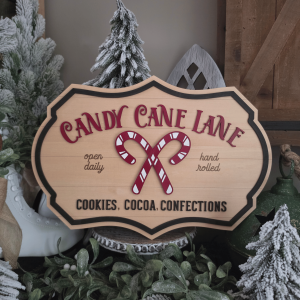 Sign farmhouse Noël en bois Candy Cane Lane avec sucres d'orge