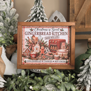 Cadre farmhouse Noël Gingerbread Kitchen avec bonhommes en pain d'épices